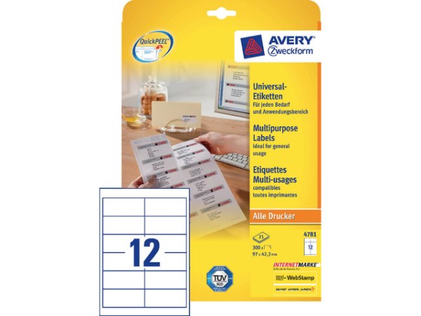 4781 - Avery Universal Etiket Zweckform 97x42.3mm 300st Wit