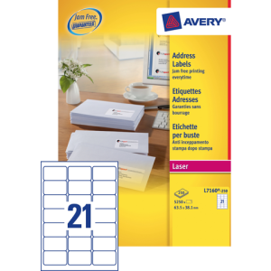 L7160-250 - Avery Adres Etiket QuickPEEL L7160 63.5x38.1mm 5.250st Wit 1 Pak