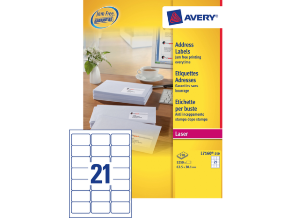 L7160-250 - Avery Adres Etiket QuickPEEL L7160 63.5x38.1mm 5.250st Wit 1 Pak