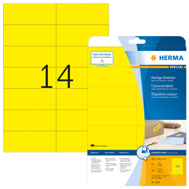 reputatie Vroegst Worden 5058 - HERMA Gekleurde Etiketten Signalering 105x42.3mm 280st Geel 1 Pak -  Printerplaza.nl