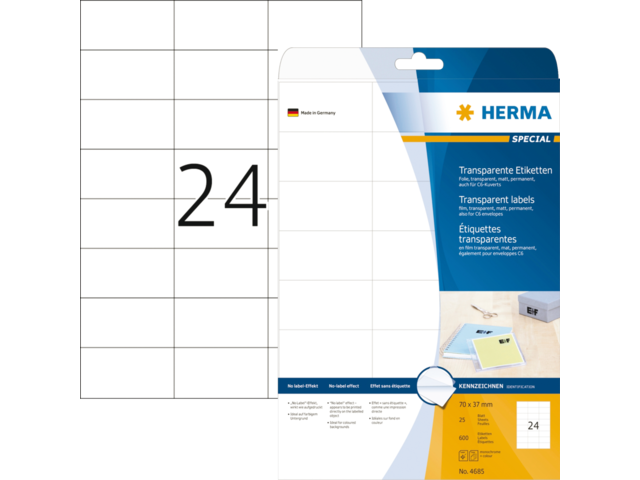 4685 - HERMA Speciaal Etiket Folie no:4685 70x37mm 600st Transparant 1 Pak