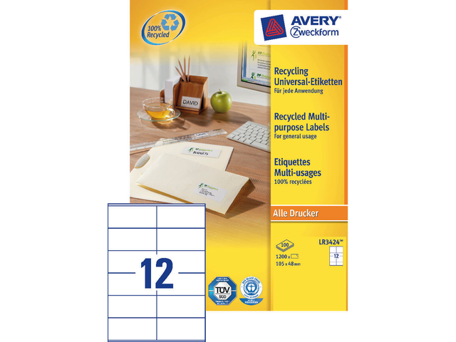 LR3424 - Avery Universal Etiket Zweckform LR3424 105x48mm 1.200st Wit 1 Pak