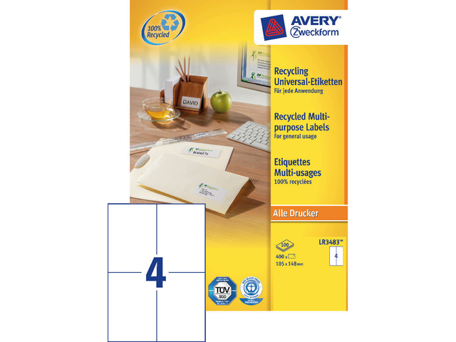 LR3483 - Avery Universal Etiket Zweckform LR3483 105x148mm 400st Wit 1 Pak