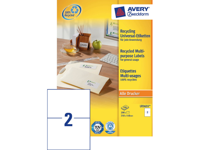 LR3655 - Avery Universal Etiket Zweckform LR3655 210x148mm 200st Wit 1 Pak