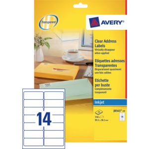 J8563-25 - Avery Adres Etiket QuickPEEL J8563 99.1x38.1mm 350st Transparant 1 Pak