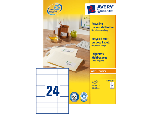 LR3475 - Avery Universal Etiket Zweckform no:3475 70x36mm 2.400st Wit 1 Pak