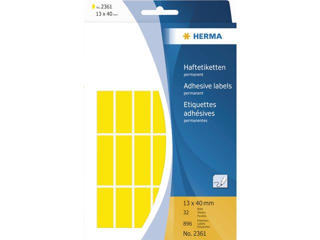 HERMA Gekleurde Etiketten Schrijfpapier 13x40mm Geel 896st 1 Pak