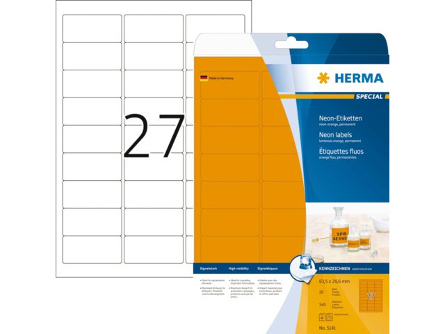 5141 - HERMA Gekleurde Etiketten 63.5x29.6mm 540st Oranje