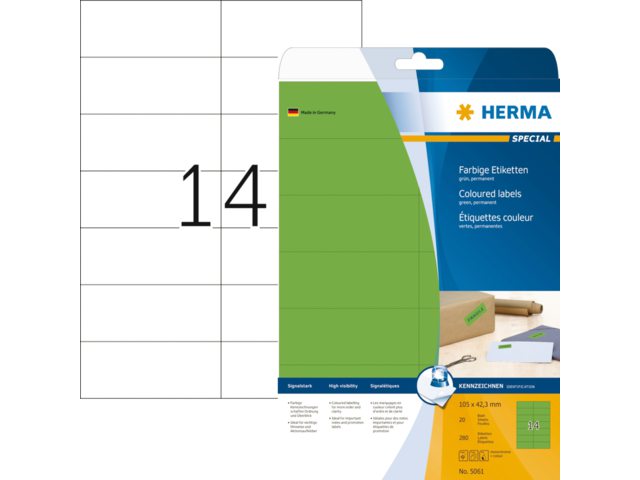 5061 - HERMA Gekleurde Etiketten Signalering 105x42.3mm 280st Groen 1 Pak