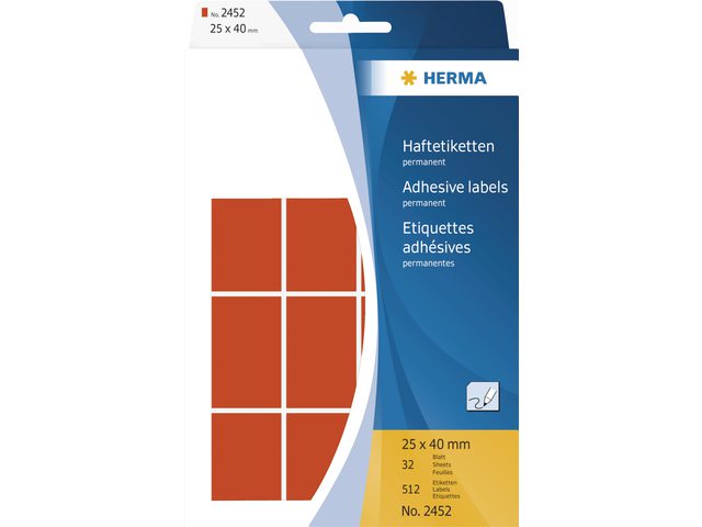 HERMA Universal Etiket Schrijfpapier 25x40mm Rood 512st 1 Pak