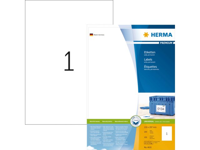 HERMA Universal Etiket Premium 210x297mm Wit 200st 1 Pak