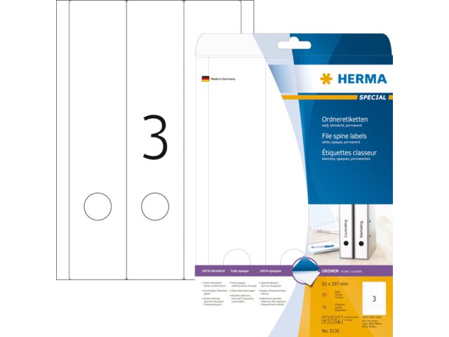 5135 - HERMA Rugetiket Zelfklevend 5135 Wit 75st 297x61mm