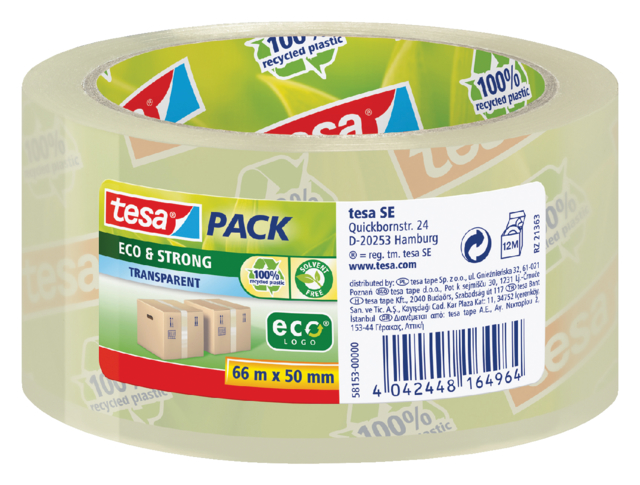 58153-00000-00 - TESA Verpakkingstape Eco Strong PP 66mmx50m Transparant 1st