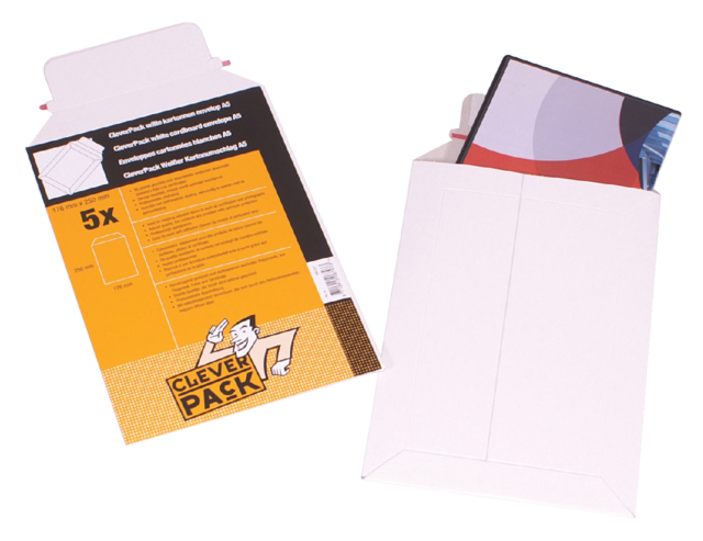 530400 - CLEVERPACK Kartonnen Envelop A5 176x250mm 450gr Strip 5st Wit