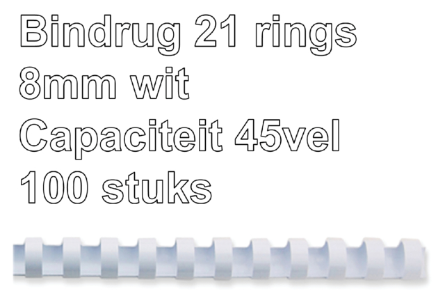 5345406 - FELLOWES Bindrug Kunststof A4 21-Rings 8mm Wit 100st