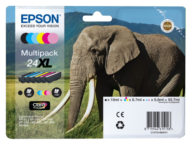 EPSON Inkt Cartridge 24XL Black & Yellow & Magenta & Cyaan & Light Cyaan & Light Magenta 55,7ml Mult