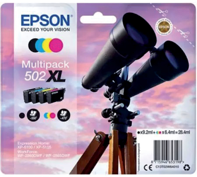 Epson 502XL Zwart en Kleur (4-Pack) (Origineel)