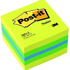 2051L - 3M Post-It Memoblok Minikubus 51x51mm Diverse Neon Kleuren 1pak