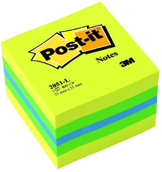 2051L - 3M Post-It Memoblok Minikubus 51x51mm Diverse Neon Kleuren 1pak