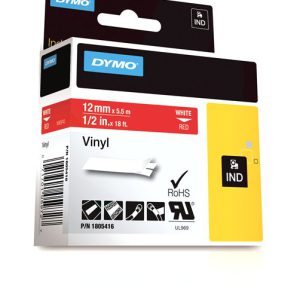 1805416 - DYMO Lettertape RHINO 12mm 5,5m Rood Wit Vinyl