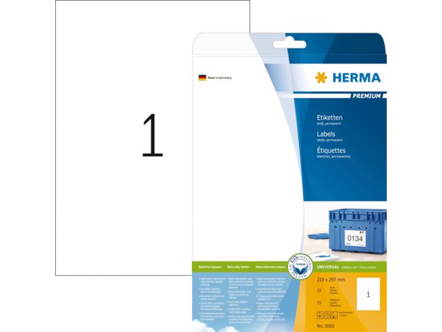HERMA Universal Etiket Premium 210x297mm Wit 25st 1 Pak