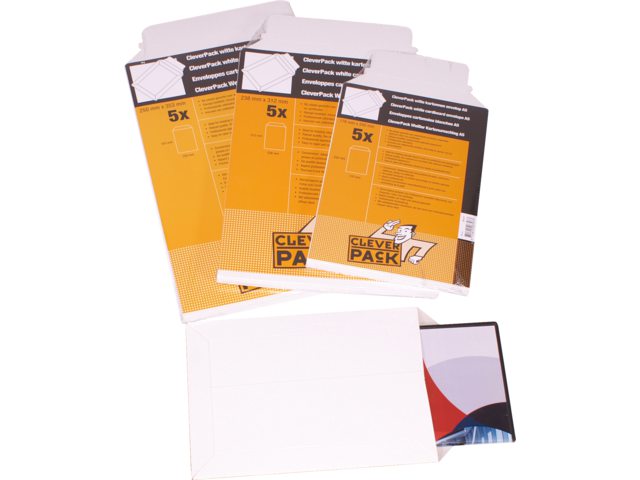 530399 - CLEVERPACK Kartonnen Envelop A4 238x312mm 450gr Strip 5st Wit