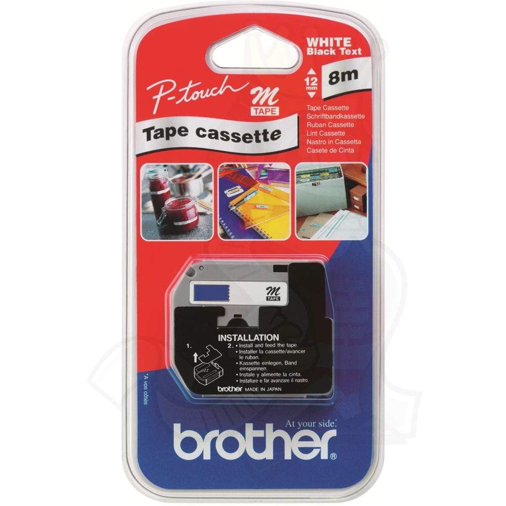 Brother Lettertape P-Touch 12mm 8m Blauw Zwart Papier