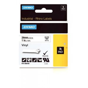 1805430 - DYMO Lettertape RHINO 24mm 5,5m Wit Zwart Vinyl
