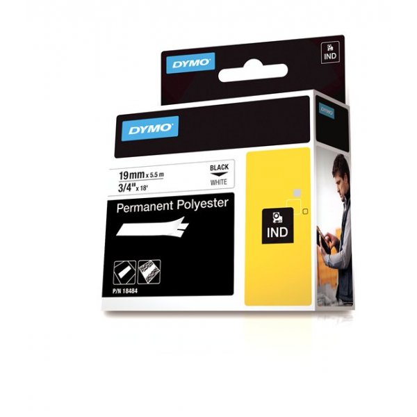 18484 - DYMO Lettertape RHINO 19mm 5,5m Wit Zwart Polyester