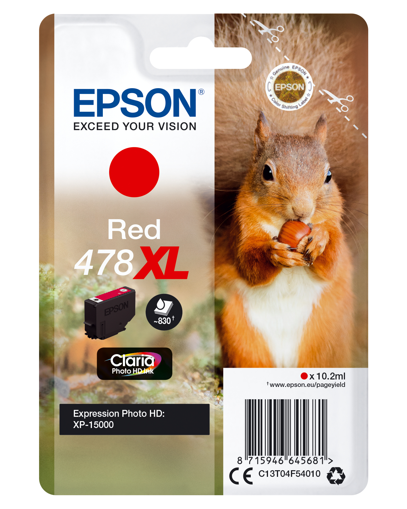 Epson singlepack red 478xl claria photo hd ink squirrel