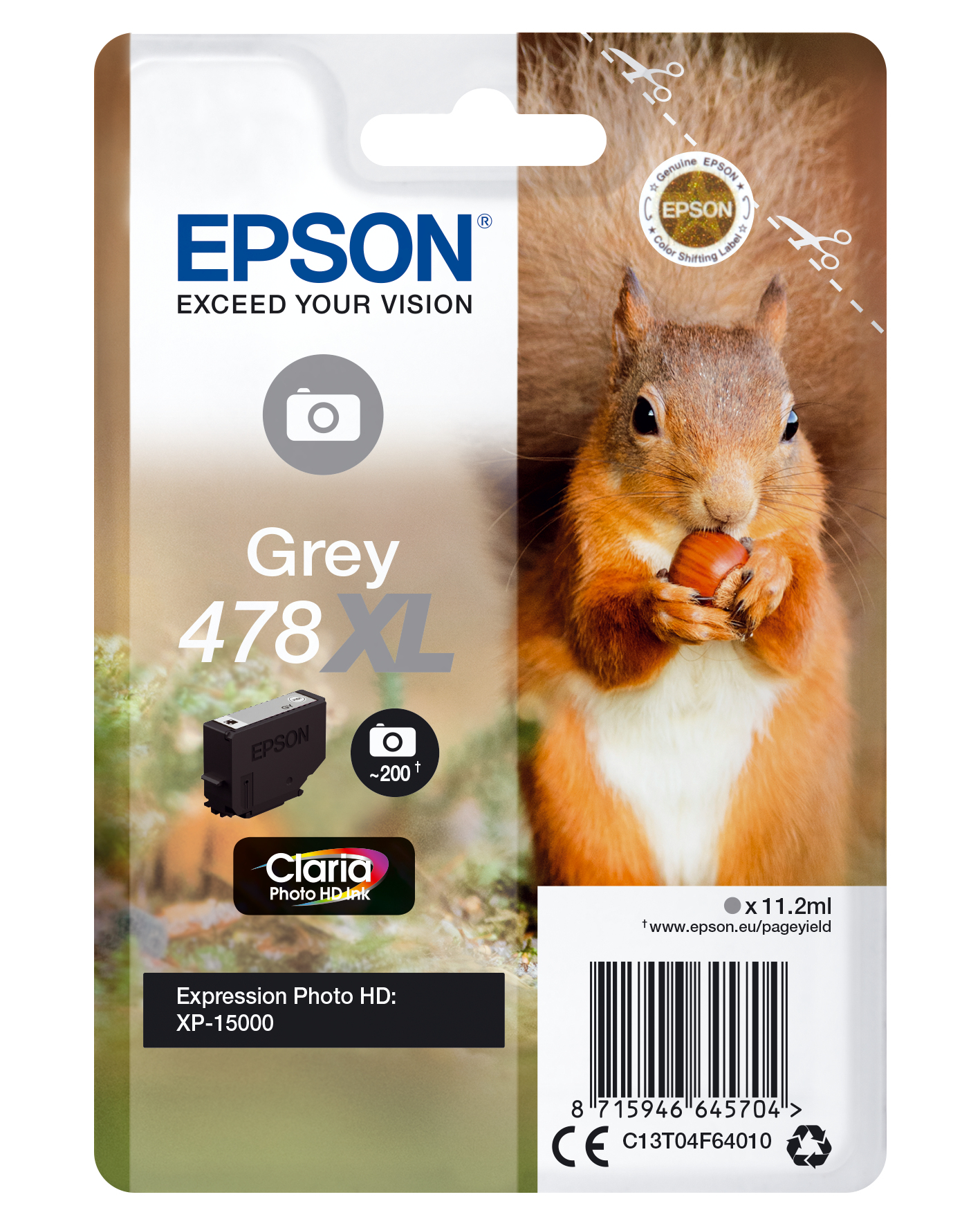 Epson singlepack grey 478xl claria photo hd ink squirrel