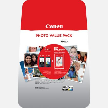 Canon crg pg-560xl/cl-561xl photo value bl 4x6 phot papergp-501 50sheets + xl black & xl colour cart