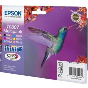 Epson t0807 inktcartridge zwart en vijf kleuren standard capacity black and colour: 7.4ml 6-pack rf-