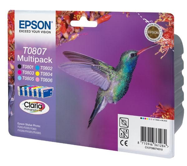 Epson t0807 inktcartridge zwart en vijf kleuren standard capacity black and colour: 7.4ml 6-pack rf-