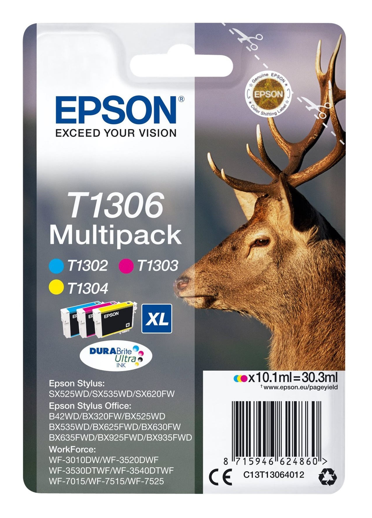 Epson t1306 inktcartridge drie kleuren extra high capacity 3 x 10.1ml 3-pack blister zonder alarm -