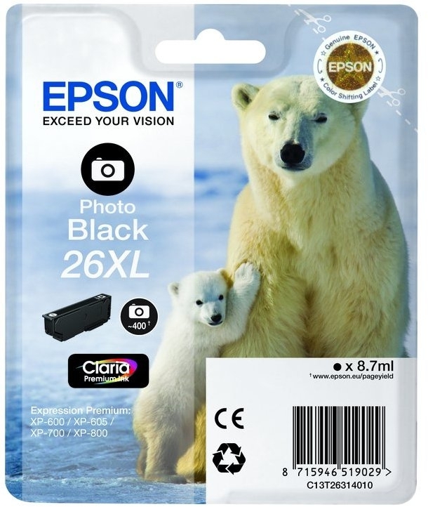 Epson 26xl inktcartridge foto zwart high capacity 8.7ml 400 photos 1-pack rf-am blister