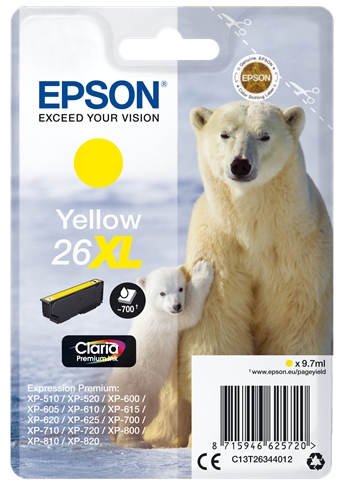 Epson 26xl inktcartridge geel high capacity 9.7ml 700 paginas 1-pack blister zonder alarm