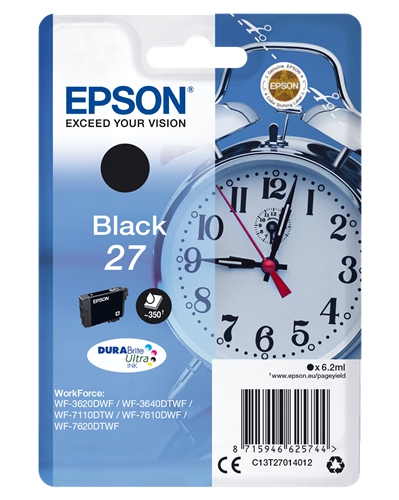 Epson 27 inktcartridge zwart standard capacity 6.2ml 350 pagina s 1-pack blister zonder alarm - dura