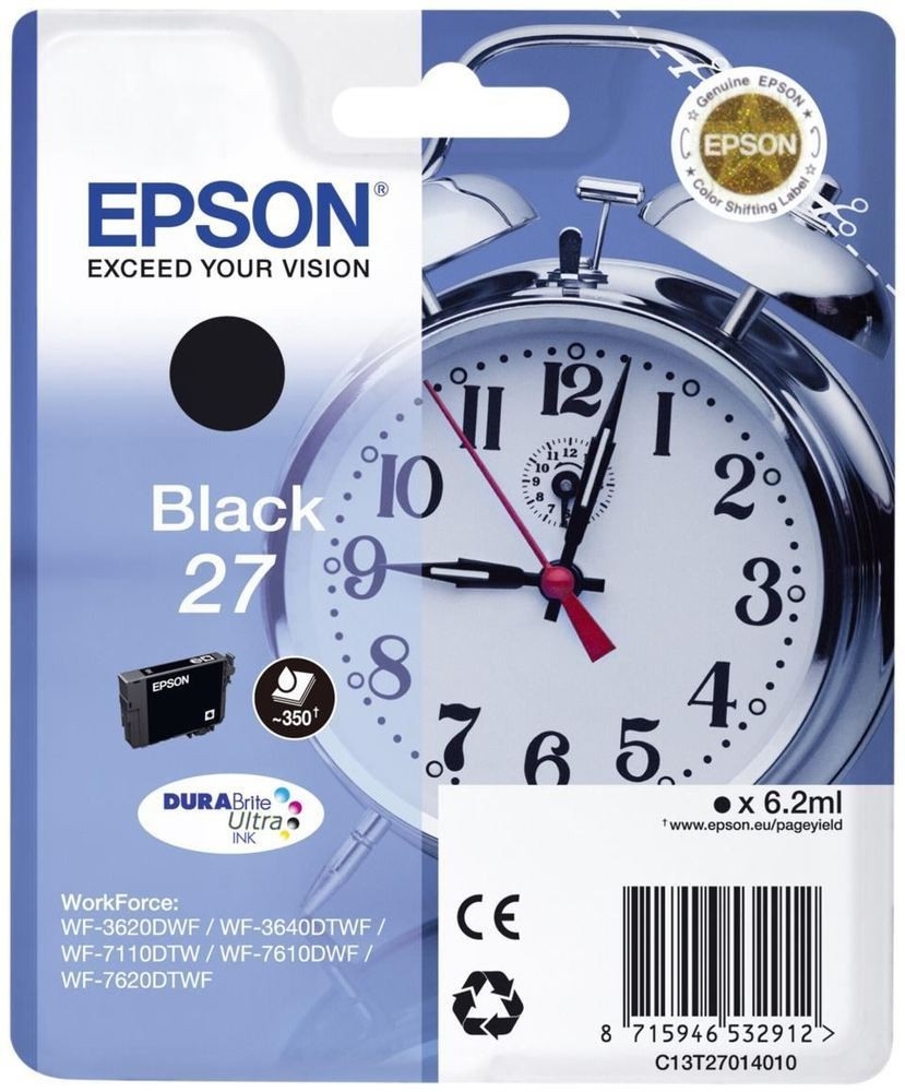 Epson 27 ink cartridge black standard capacity 6.2ml 350 pages 1-pack blister with alarm - durabrite