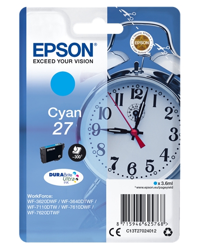 Epson 27 inktcartridge cyaan standard capacity 3.6ml 350 pagina s 1-pack blister zonder alarm - dura