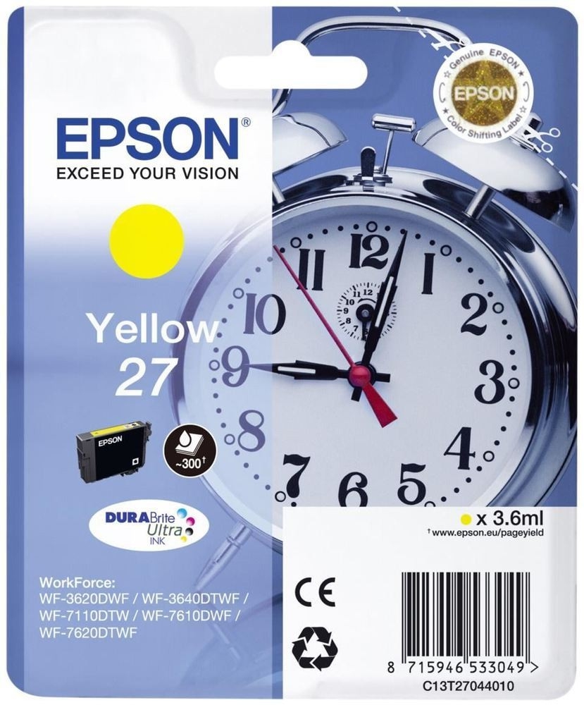 Epson 27 ink cartridge yellow standard capacity 3.6ml 350 pages 1-pack rf-am blister - durabrite ult