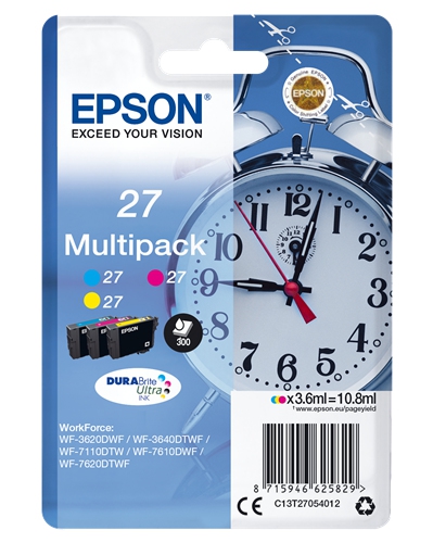 Epson 27 inktcartridge cyaan, magenta en geel standard capacity 3x3.6ml 3x350 pagina s combopack bli