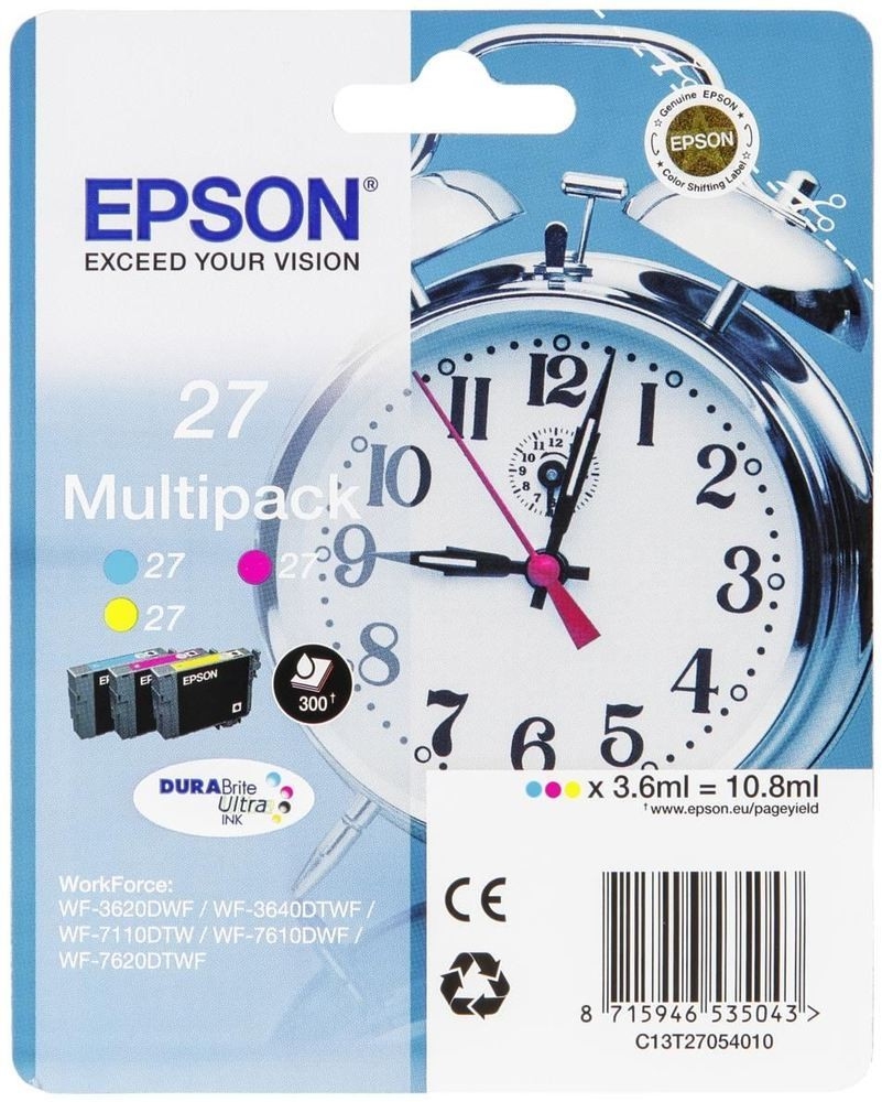 Epson 27 inktcartridge cyaan, magenta en geel standard capacity 3x3.6ml 3x350 paginas combopack rf-a