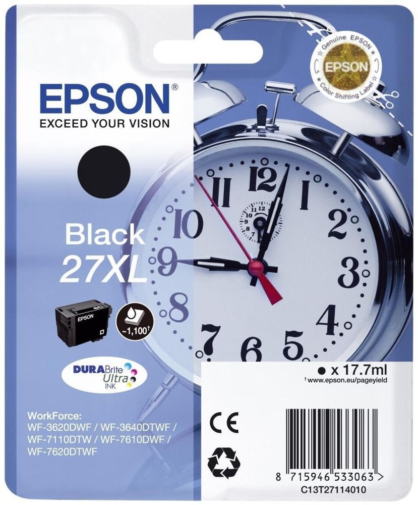 Epson 27xl inktcartridge zwart high capacity 17.7ml 1.100 paginas 1-pack rf-am blister - durabrite u