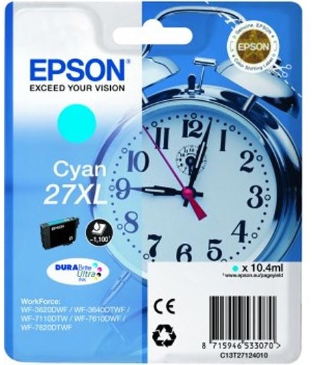 Epson 27xl ink cartridge cyan high capacity 10.4ml 1.100 pages 1-pack rf-am blister - durabrite ultr