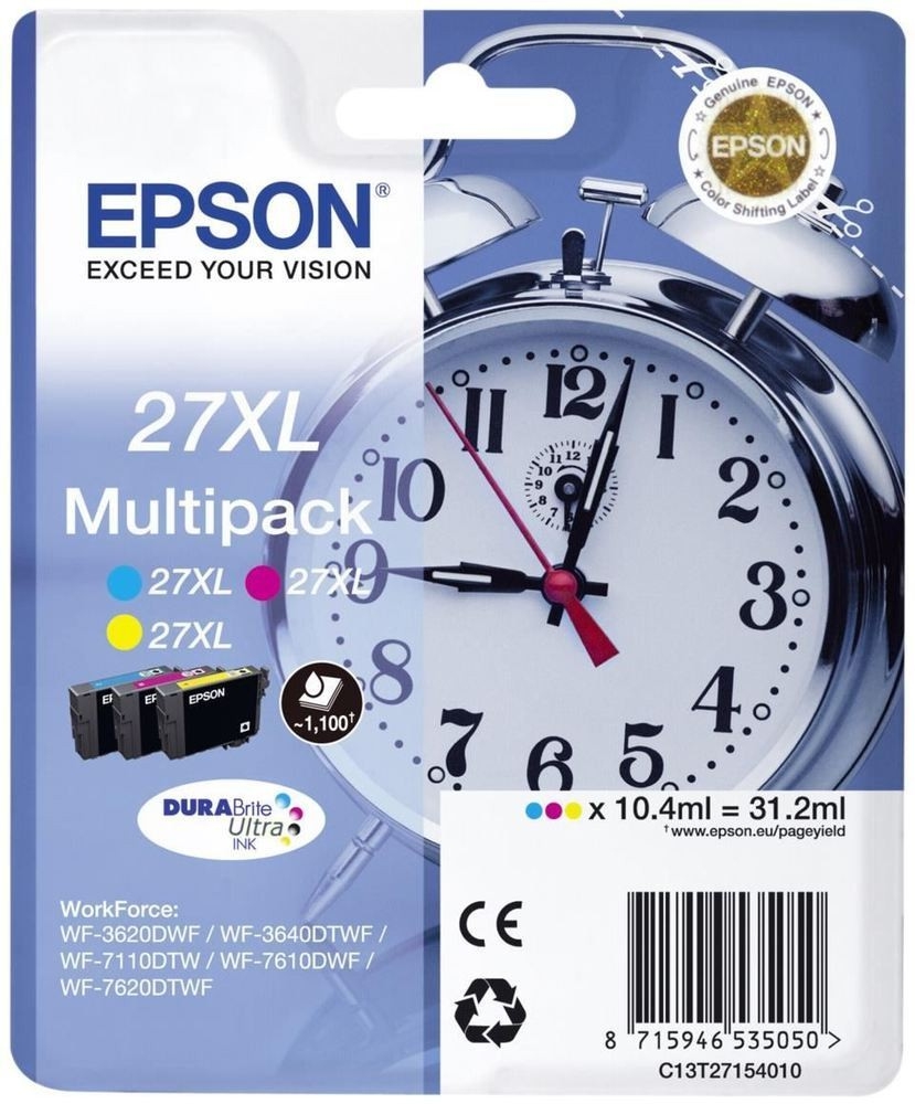 Epson 27xl inktcartridge cyaan, magenta en geel high capacity 3x10.4ml 3x1.100 paginas combopack rf-