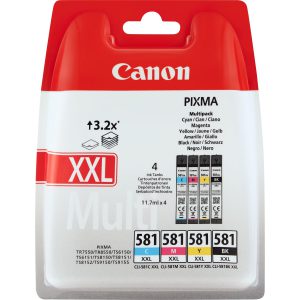 Inkcartridge canon cli-581xxl zwart + 3 kleuren(4 stuk/pak)