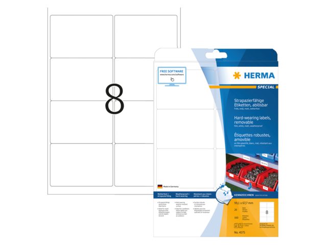 HERMA Etiket PE (Polyetheen) Permanent 99mm 67mm Wit 2.100st op A4 Vel