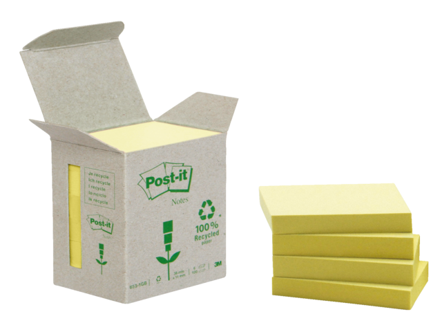 653-1B - 3M Post-It Memoblok 38x51mm Geel 6st