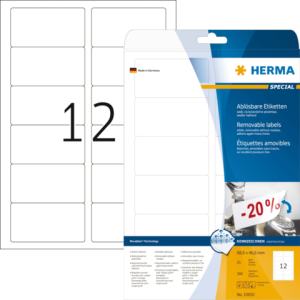 HERMA Speciaal Etiket Verwijderbaar 88.9x46.6mm Wit 300st 1 Pak